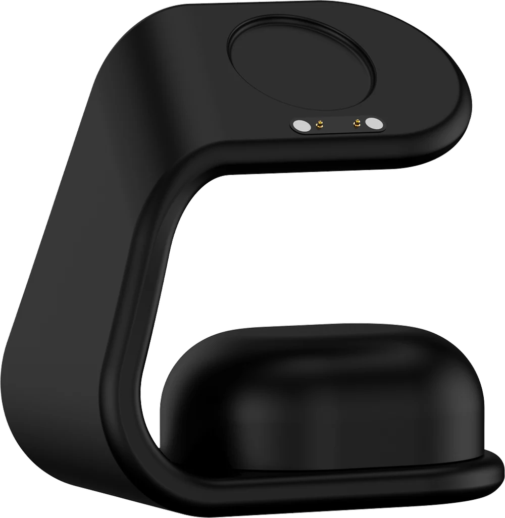 Official black LAGENIO magnetic charging stand with an upright cradle and charging contacts, isolated on transparency.
